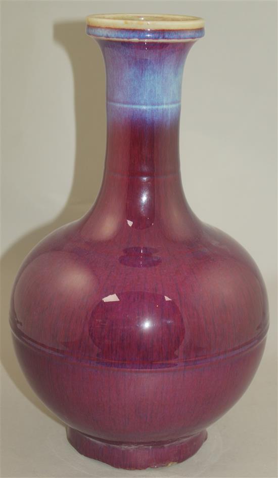 A Chinese flambe glazed bottle vase, 37cm